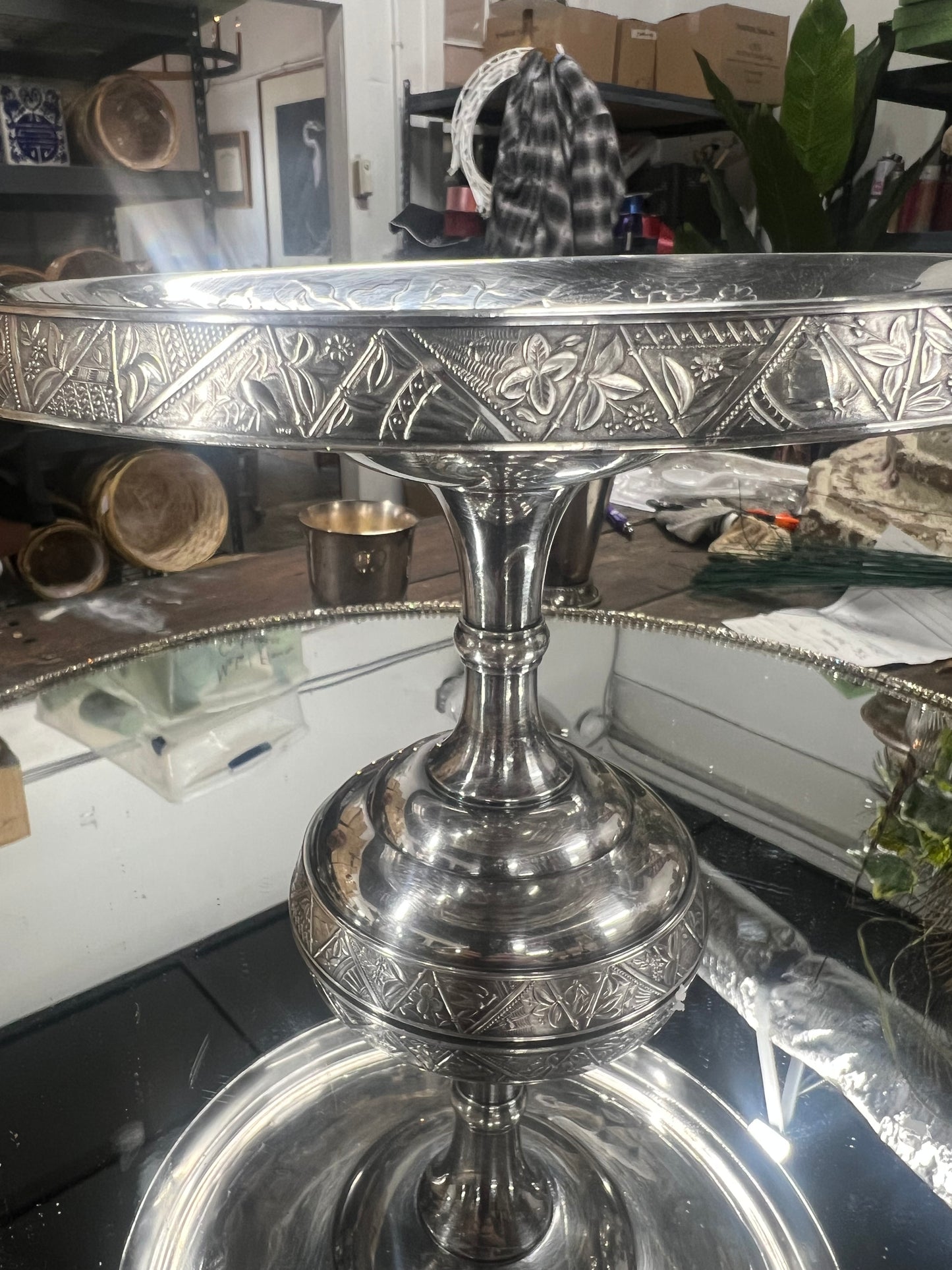 Vintage Silver-Plated Bridal basket with handle 1