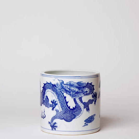Dancing Dragons Blue and White Porcelain Cachepot