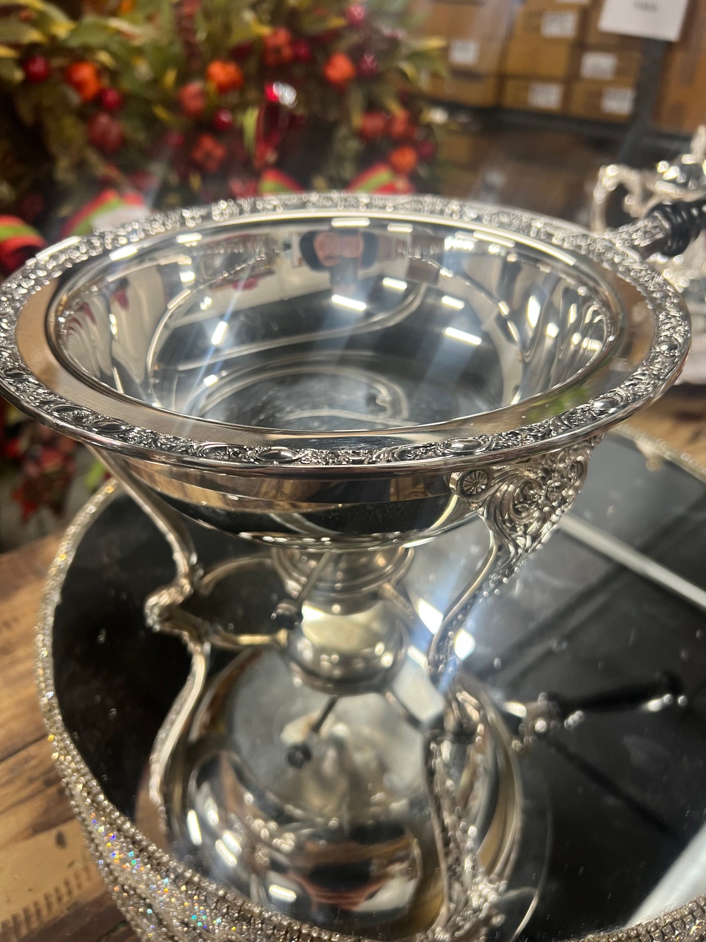 Vintage Silver-Plated Chafing Dish (Broke Burner Arm) as pictured