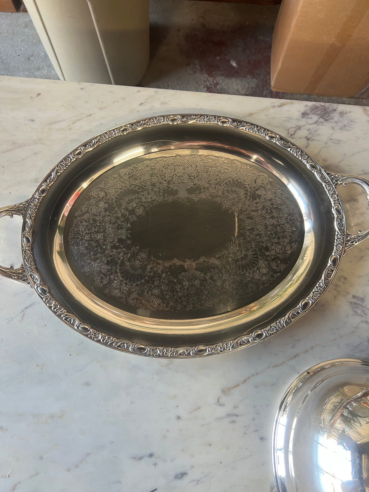 Vintage Silver-Plated Meat Dome with Tray (dent as pictured)