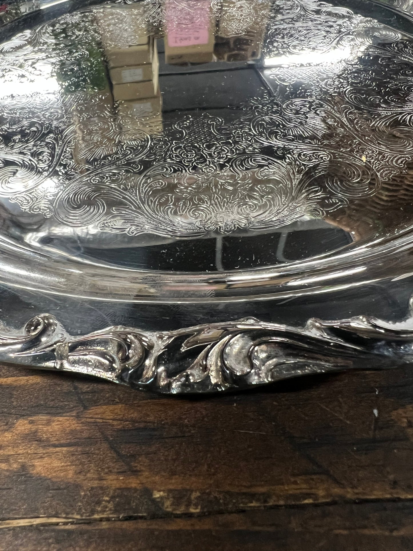 13” Vintage Silver-Plated Round Serving Tray