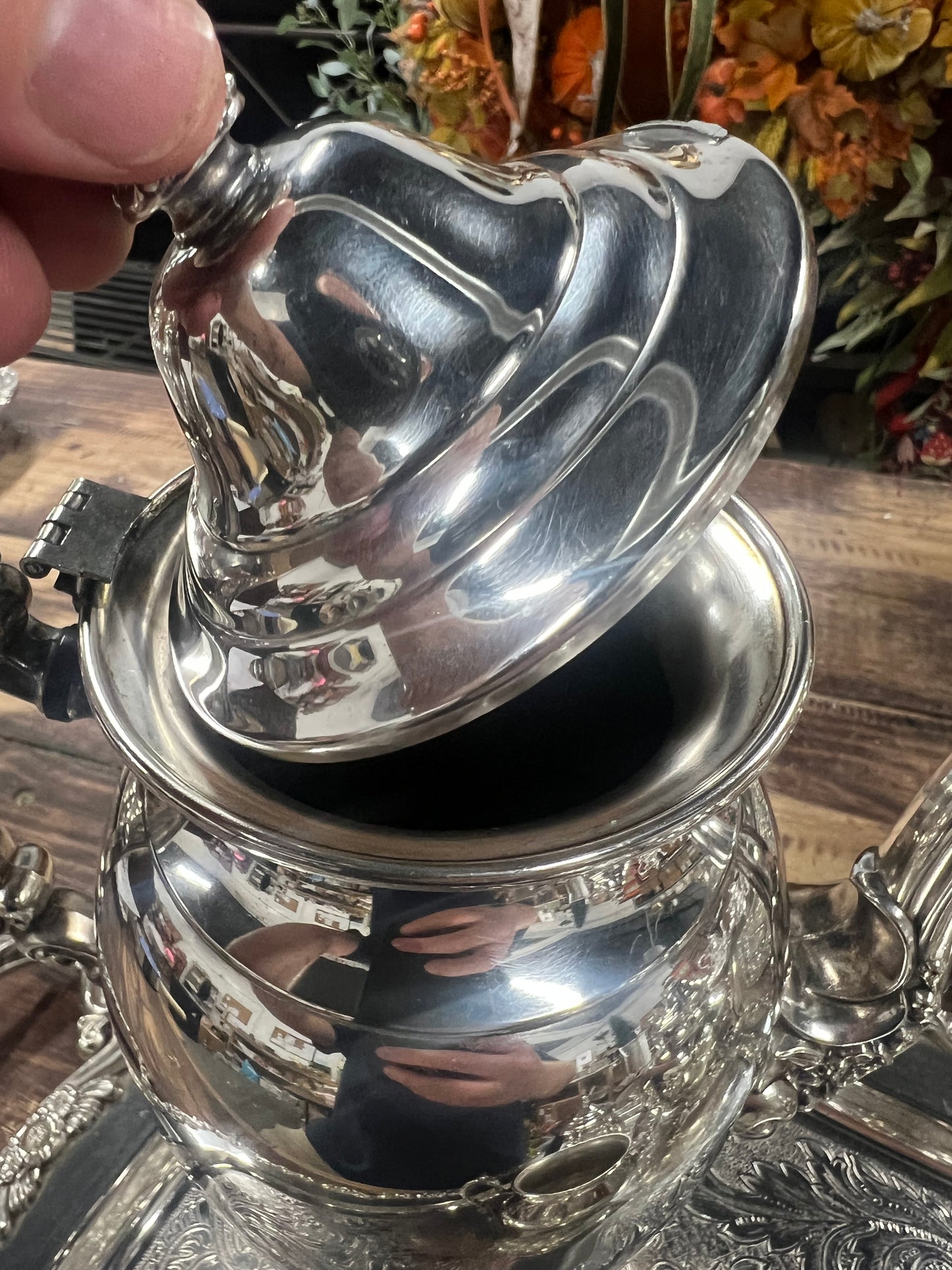 5 Piece Vintage Silver-Plated Tea Set (#5) (Lid is Detached as Pictured)