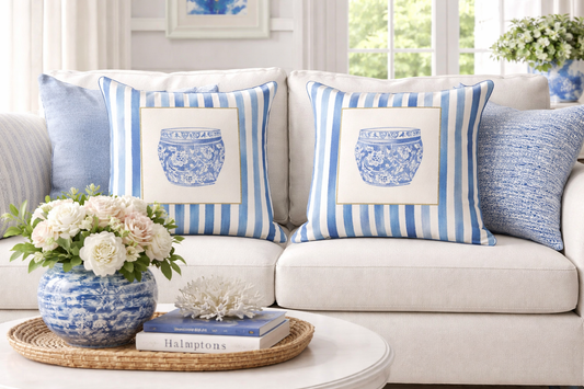 Set of 2 Blue and White pillow (rounded jar)