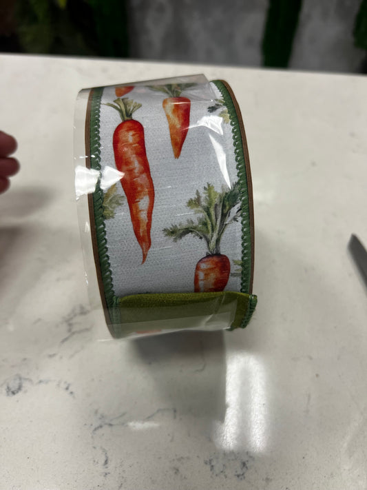 Carrots with Green Silk Backing, Wired edge ribbon