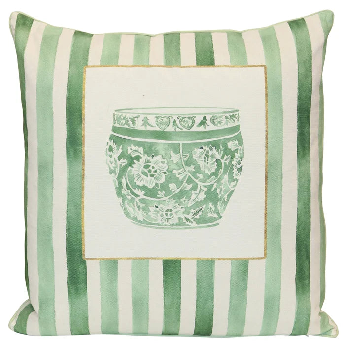 Set of 2 Green and White Pillows (rounded jar)