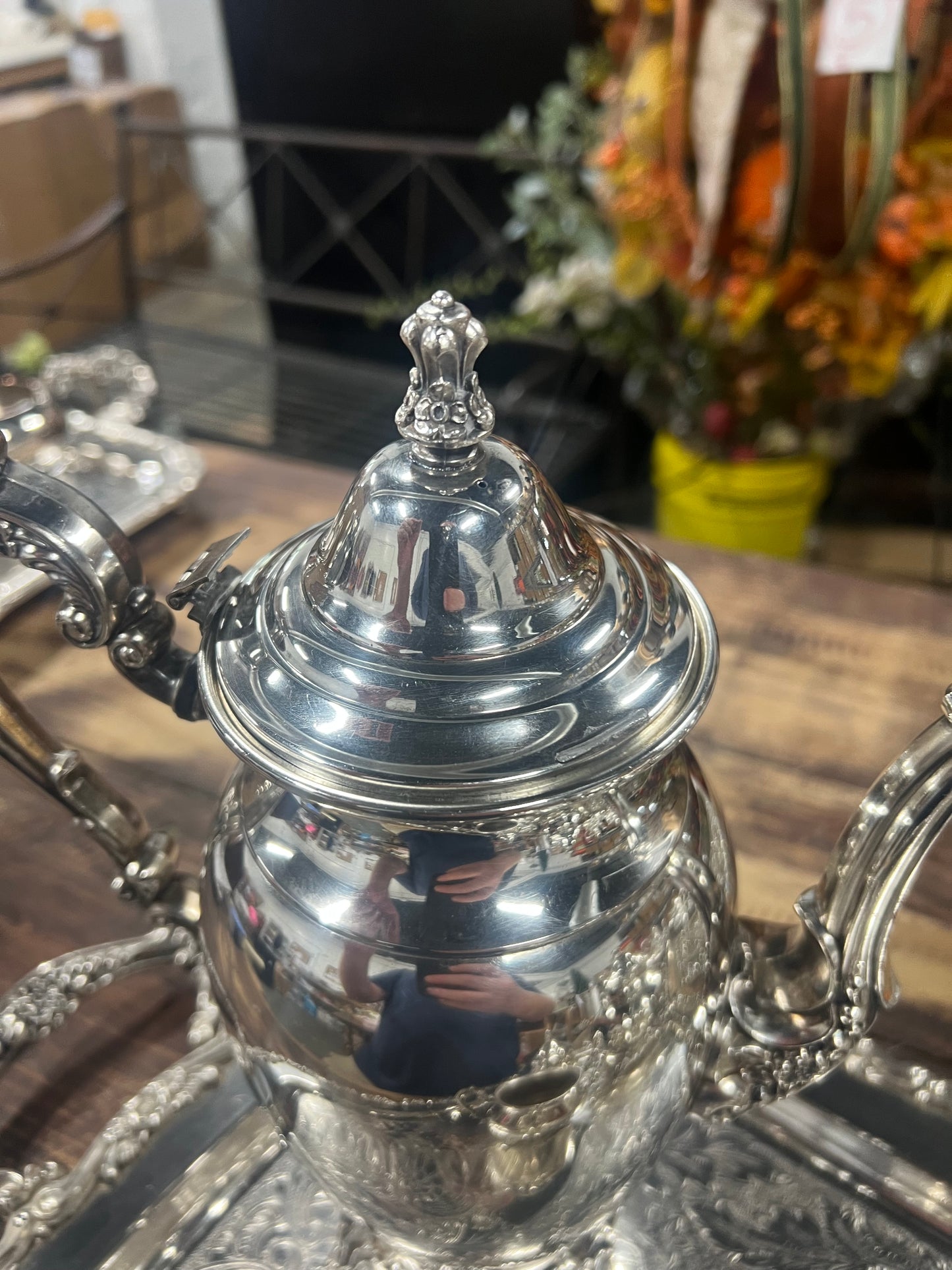 5 Piece Vintage Silver-Plated Tea Set (#5) (Lid is Detached as Pictured)