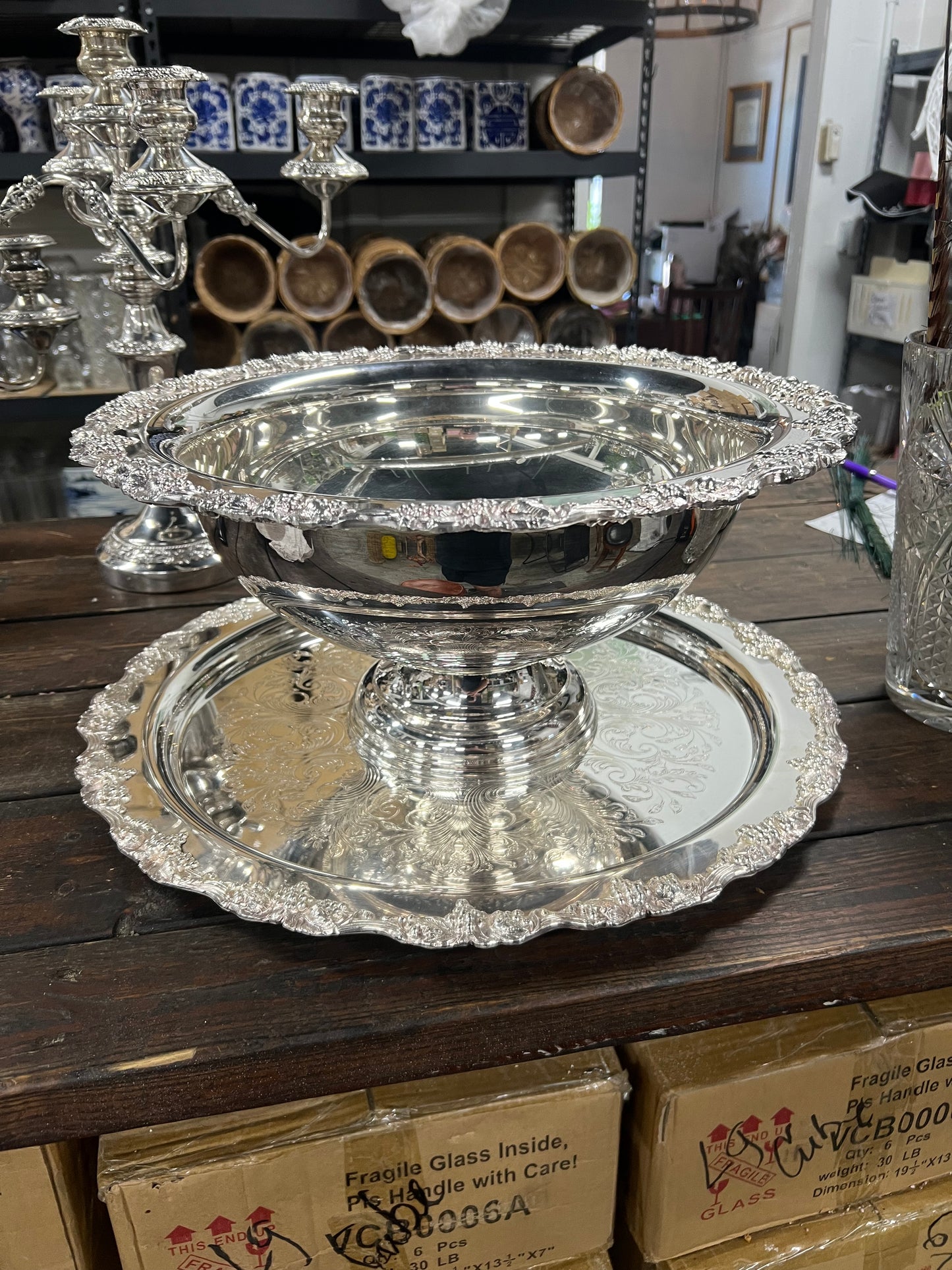 Vintage Silver Plated Punchbowl with Tray