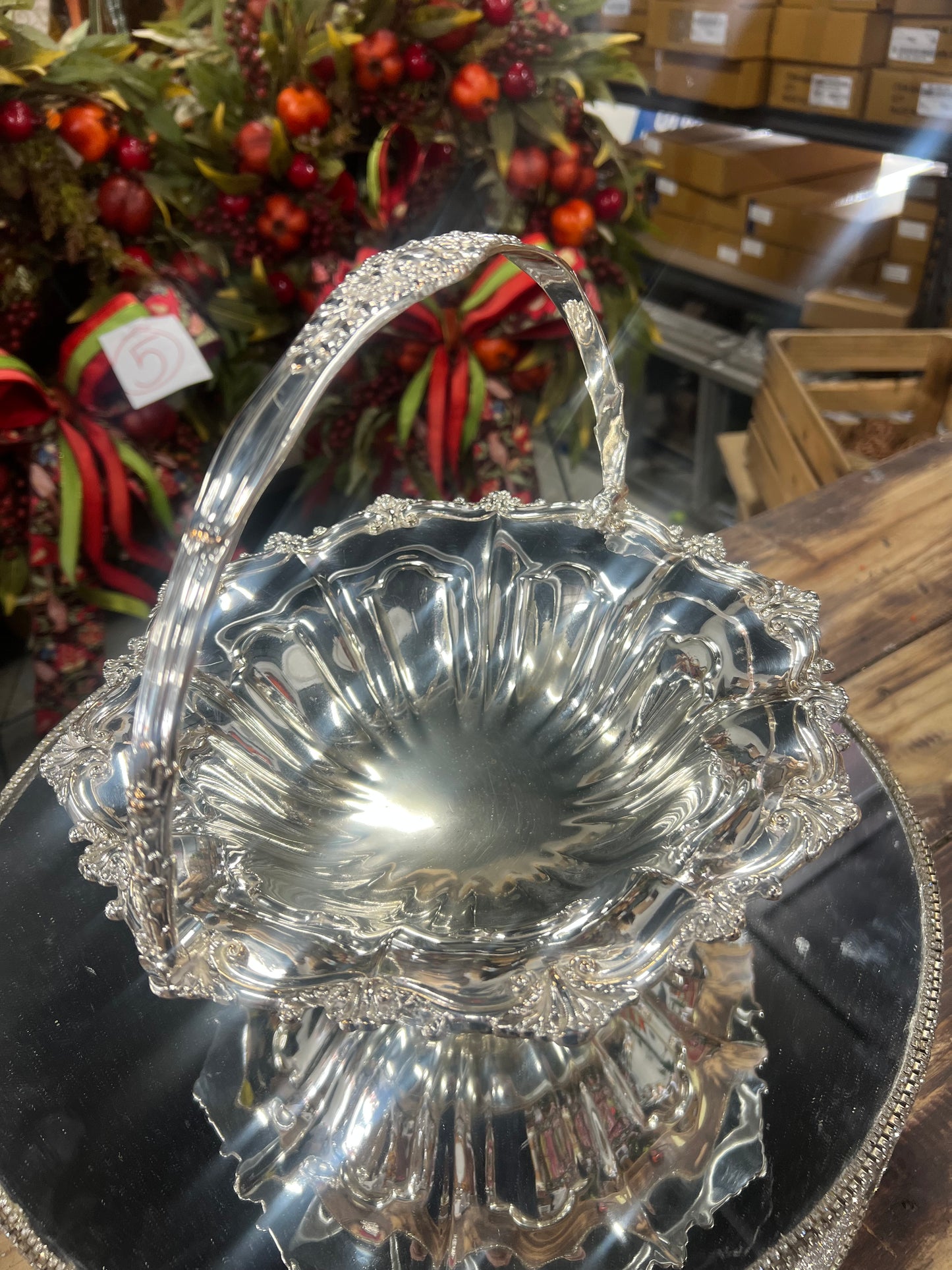 Vintage Silver-Plated Basket With Handle (11in  DIA)