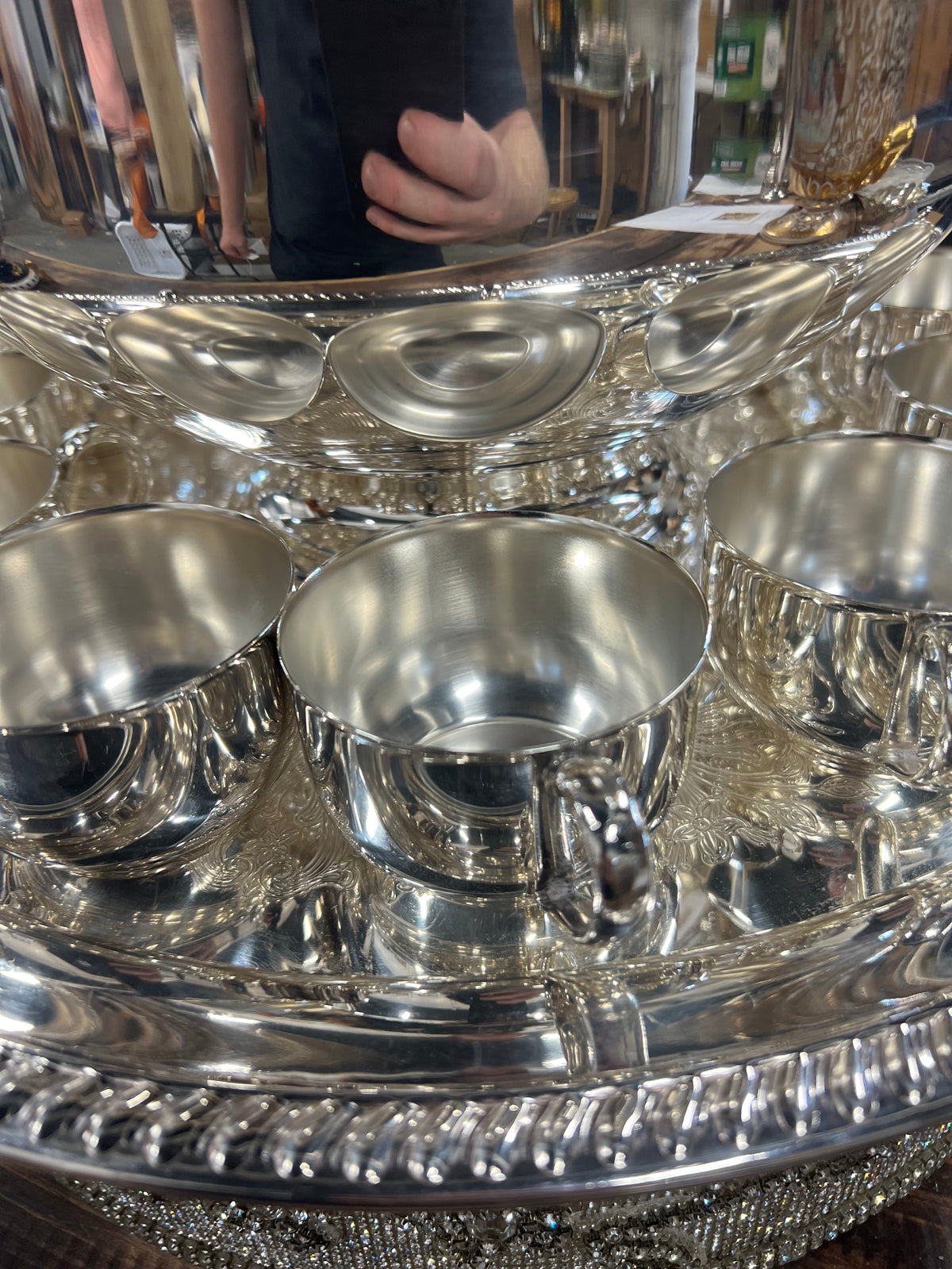 Vintage Silver-Plated Punch Bowl with 12 cups, Tray and Ladle (2)