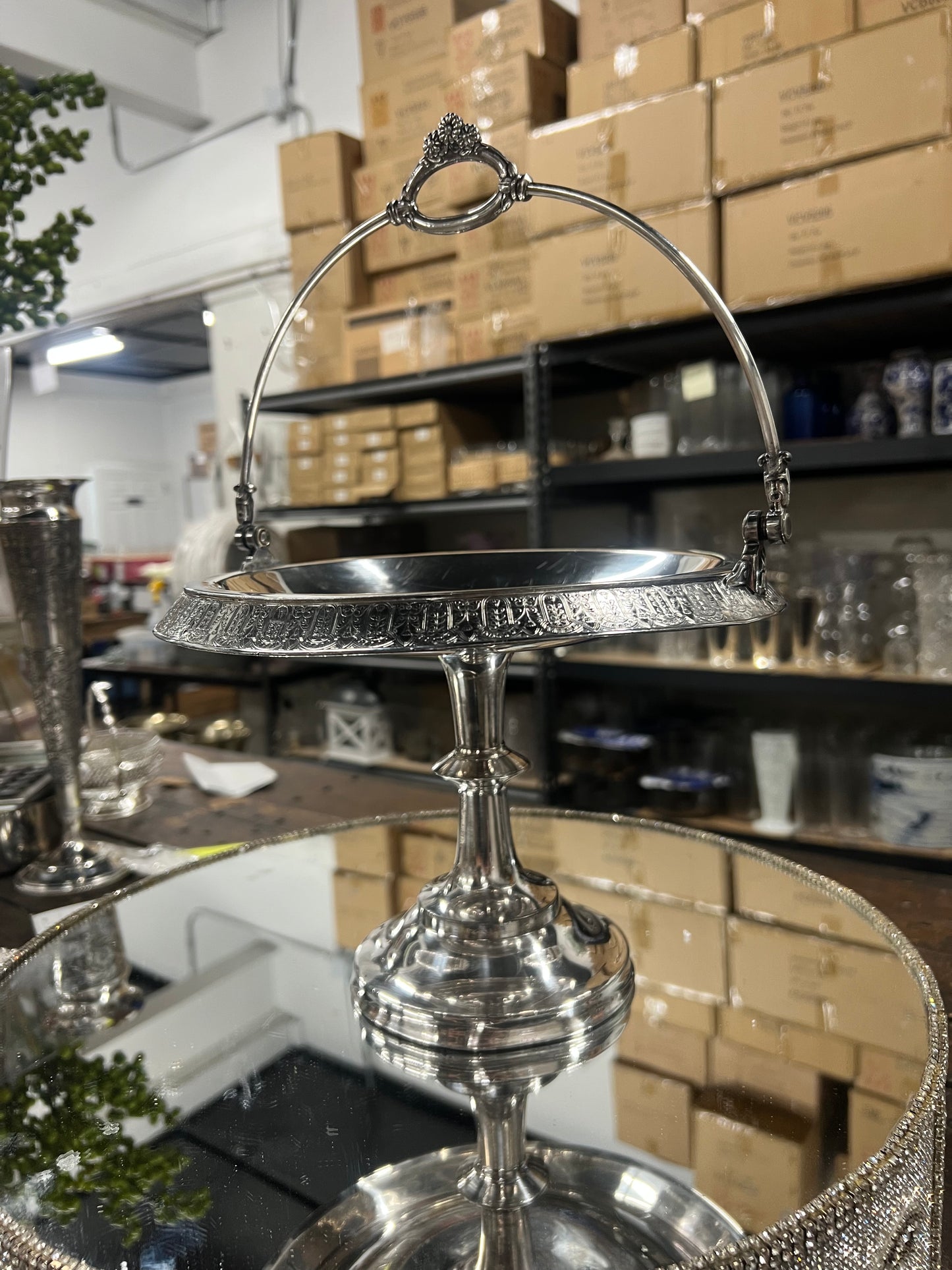 Vintage Silver Played Bridal Basket 3