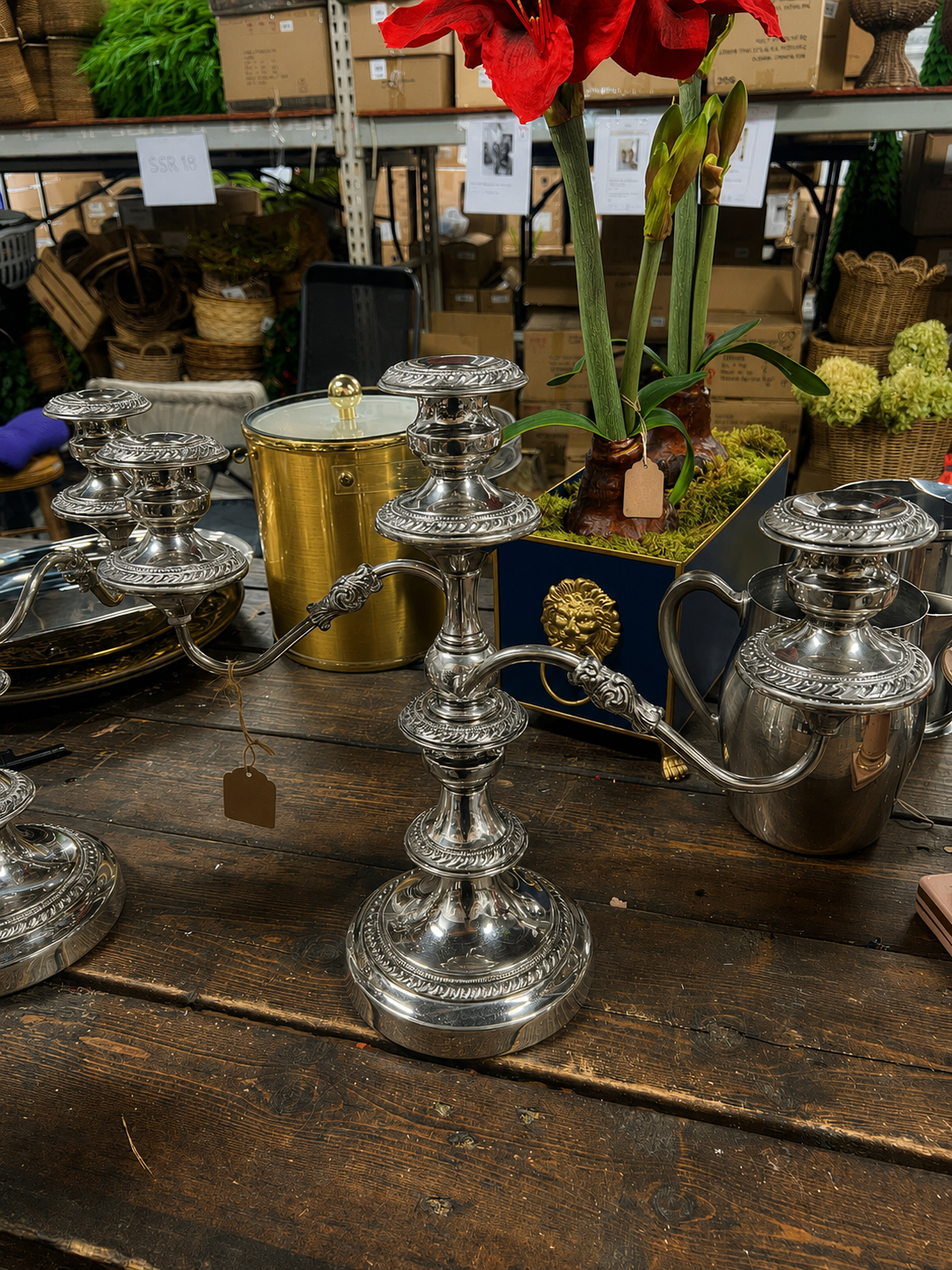 Set of 2 Vintage Silverplated triple candelabra