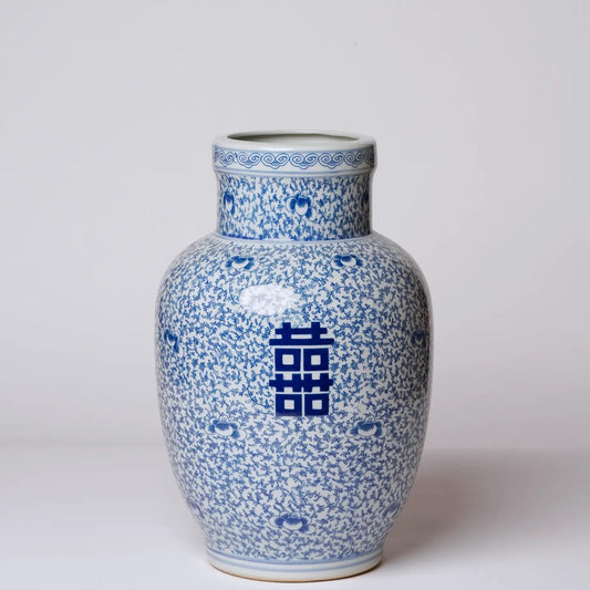 Blue and White Porcelain Double Happiness Mallet Vase