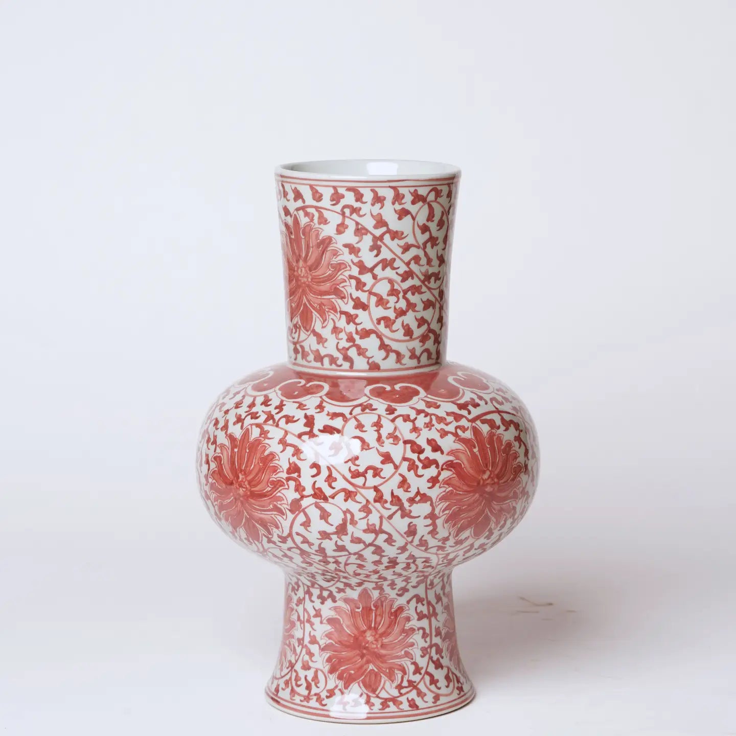 Red and White Porcelain Scrolling Lotus Lantern Vase