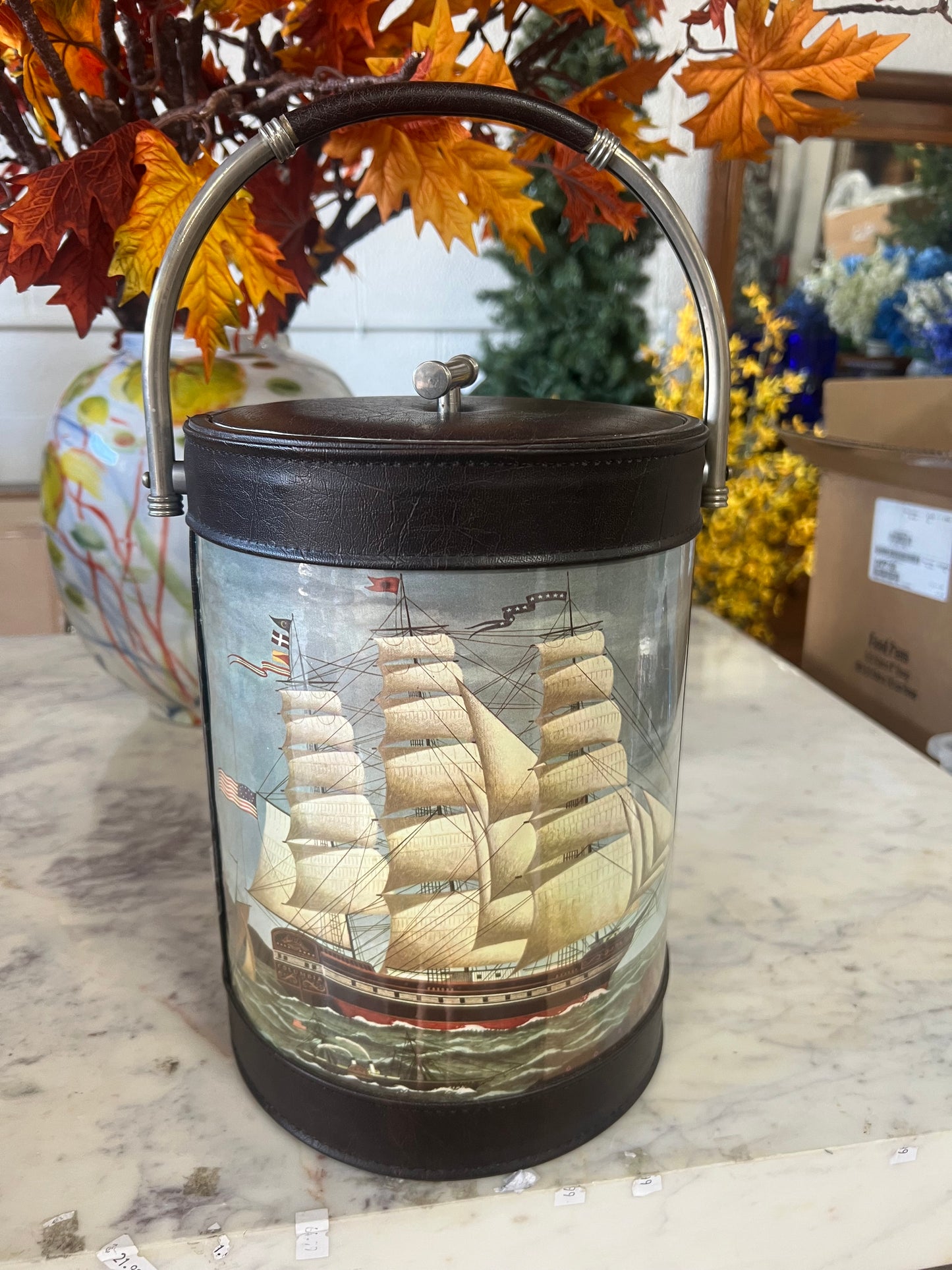 Vintage Ice Bucket with Ship