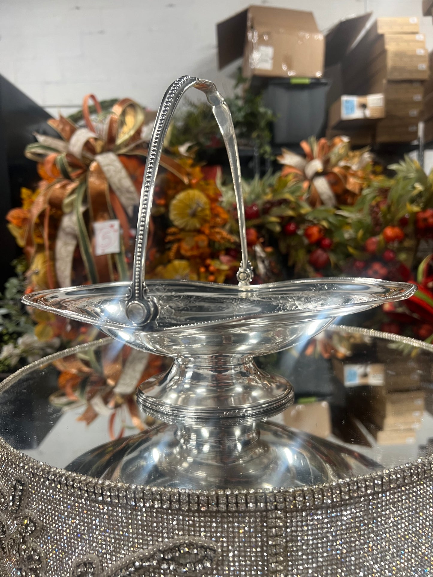 Vintage Silver-Plated Bridal Basket (#13)