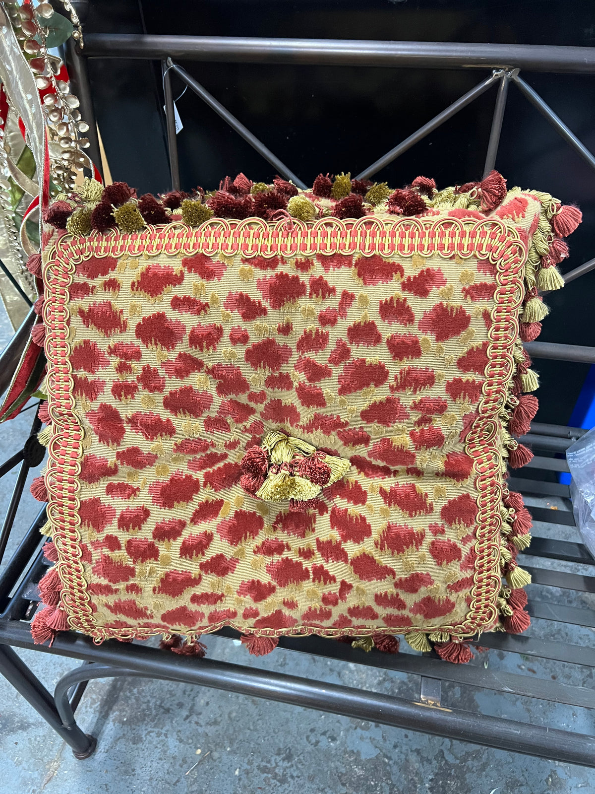 Set of 2 Vintage Regal Burgundy Leopard Tassel Pillow