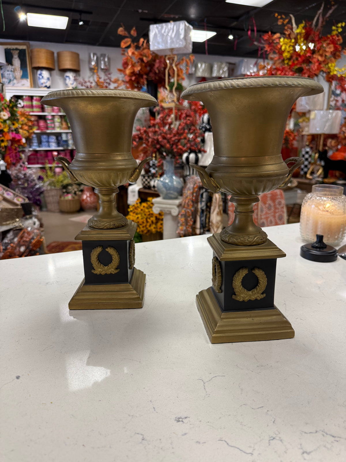 Antique brass and marble urn ￼
