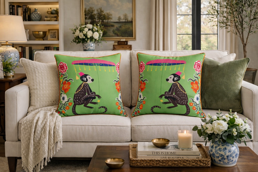 Set of 2 Green Monkey Designer Pillow