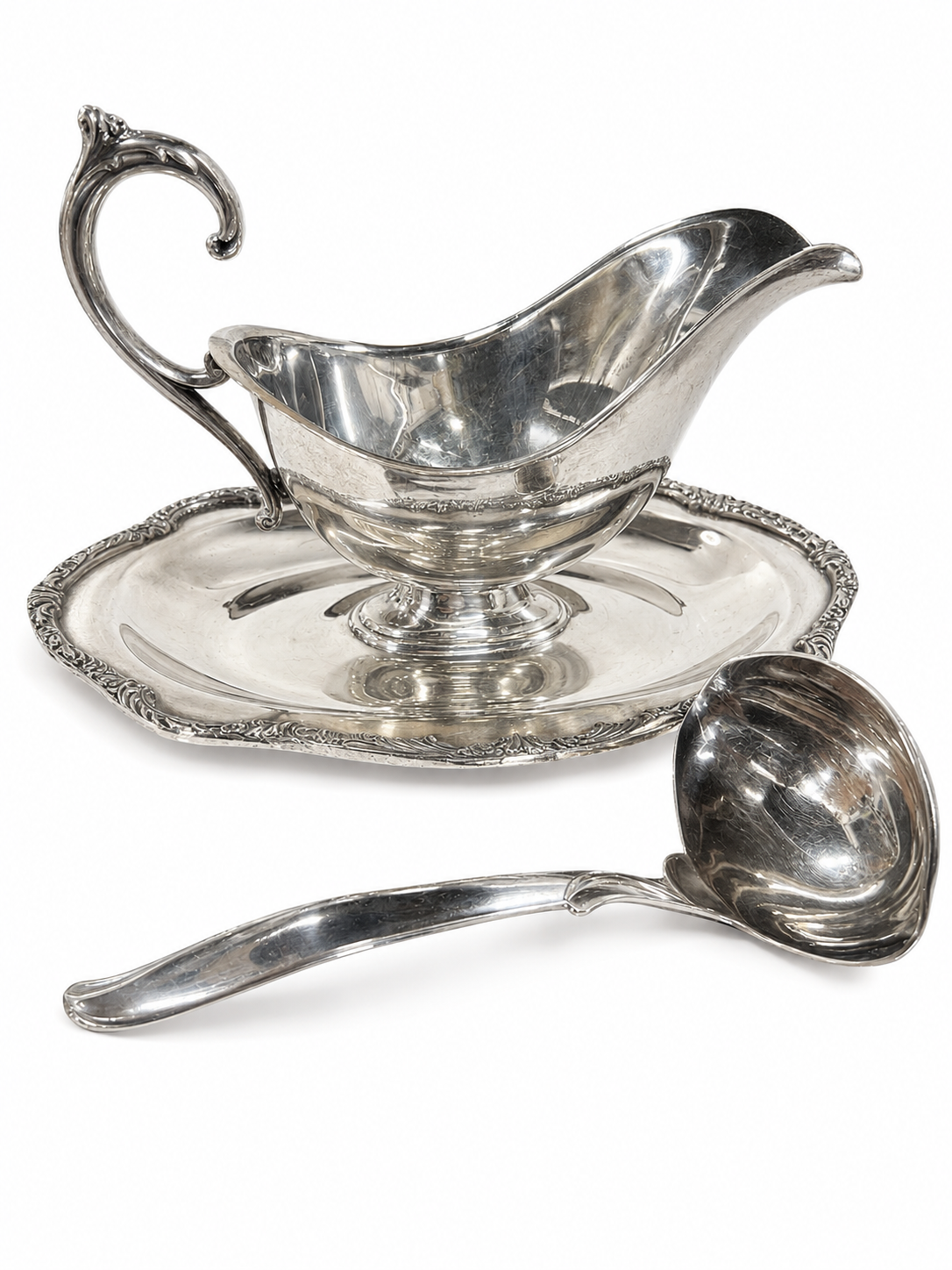 Vintage Silver-Plated Gravy Boat with Ladle