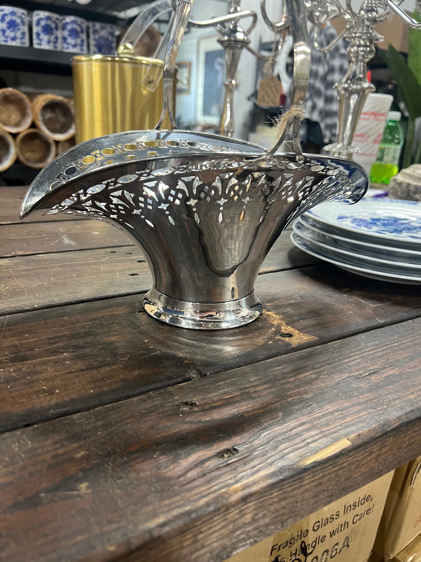 Vintage silver-plated basket with handle