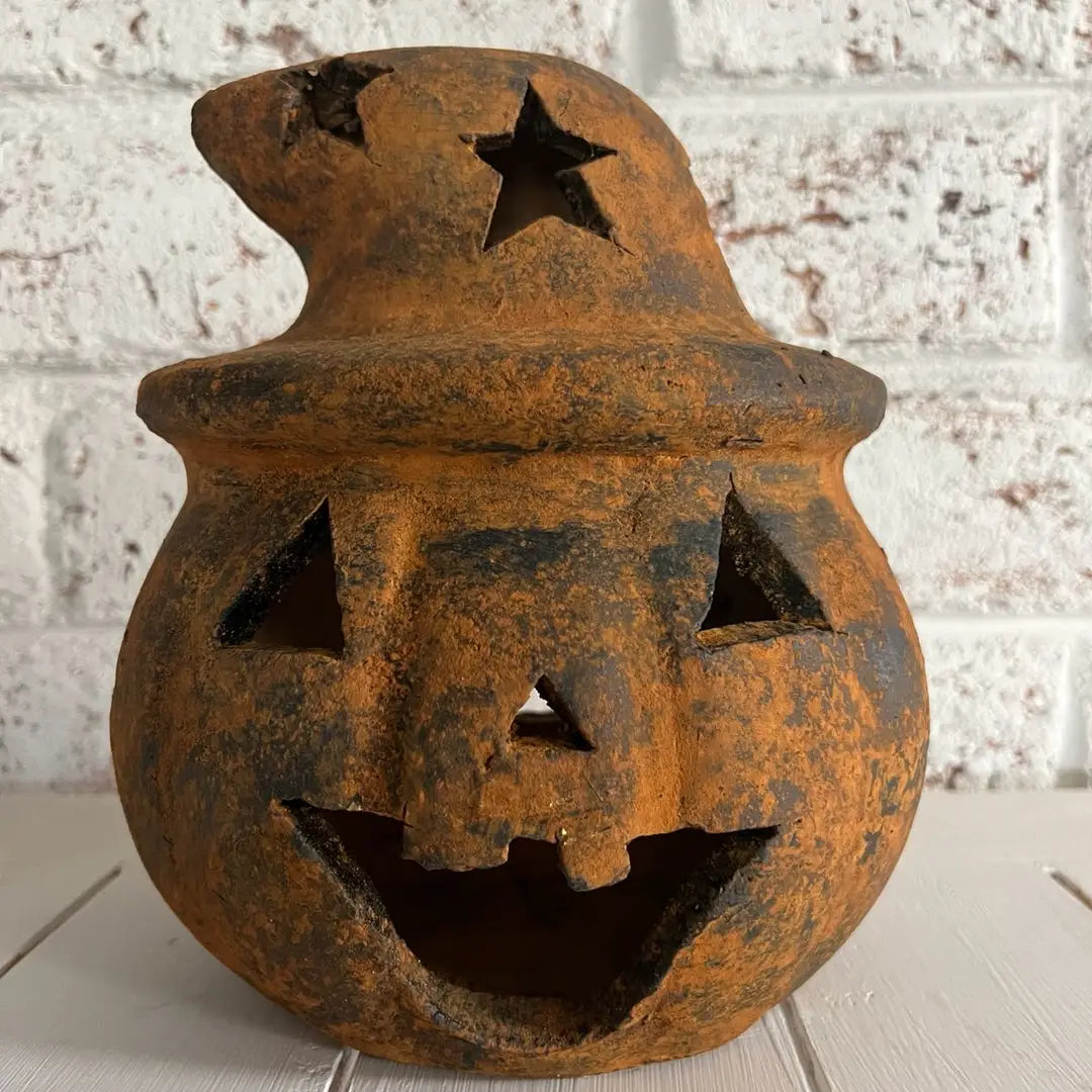 Clay Pumpkin Rusty with Hole for Light