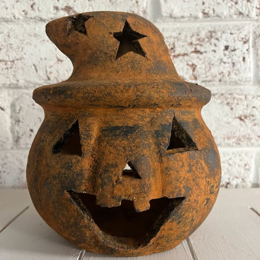 Clay Pumpkin Rusty with Hole for Light