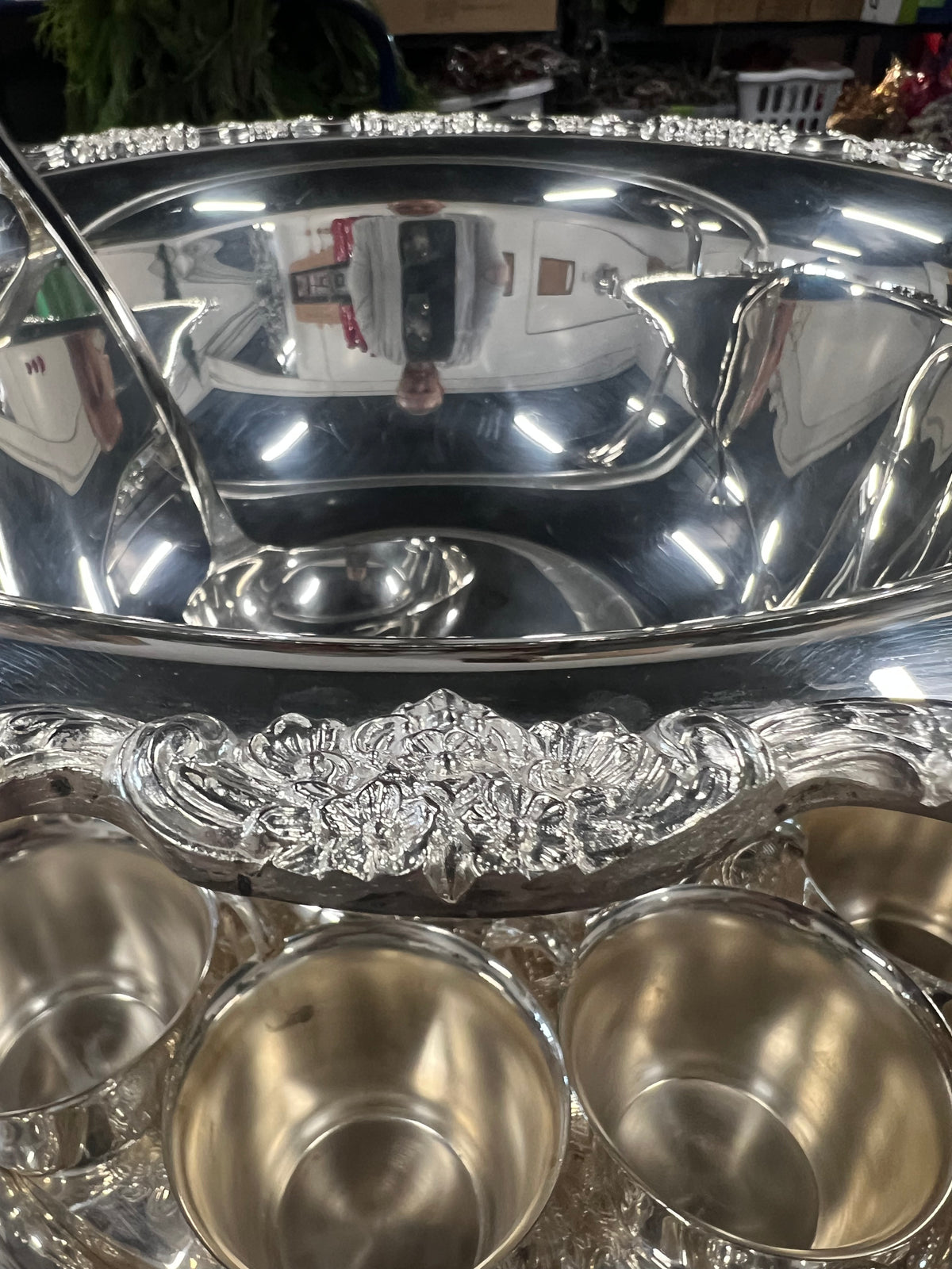 Vintage Silver Towle Plated Punch Bowl with 12 cups, platter and ladle (10)