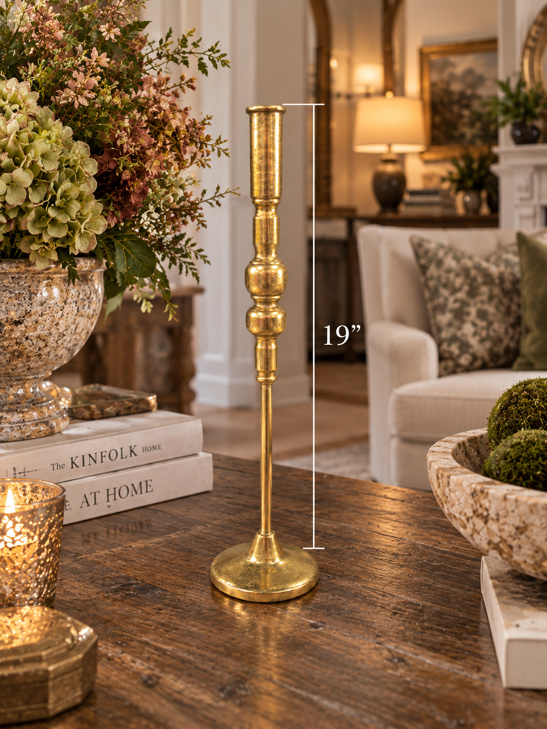 19” Metal Tapper Candle Holder Gold