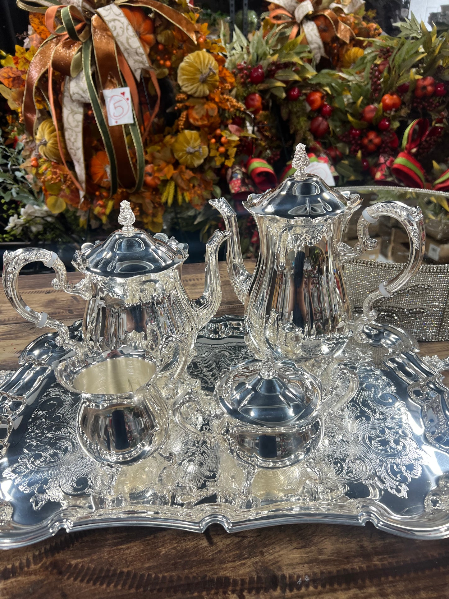 5 Piece Vintage Silver-Plated Tea Set (#4)