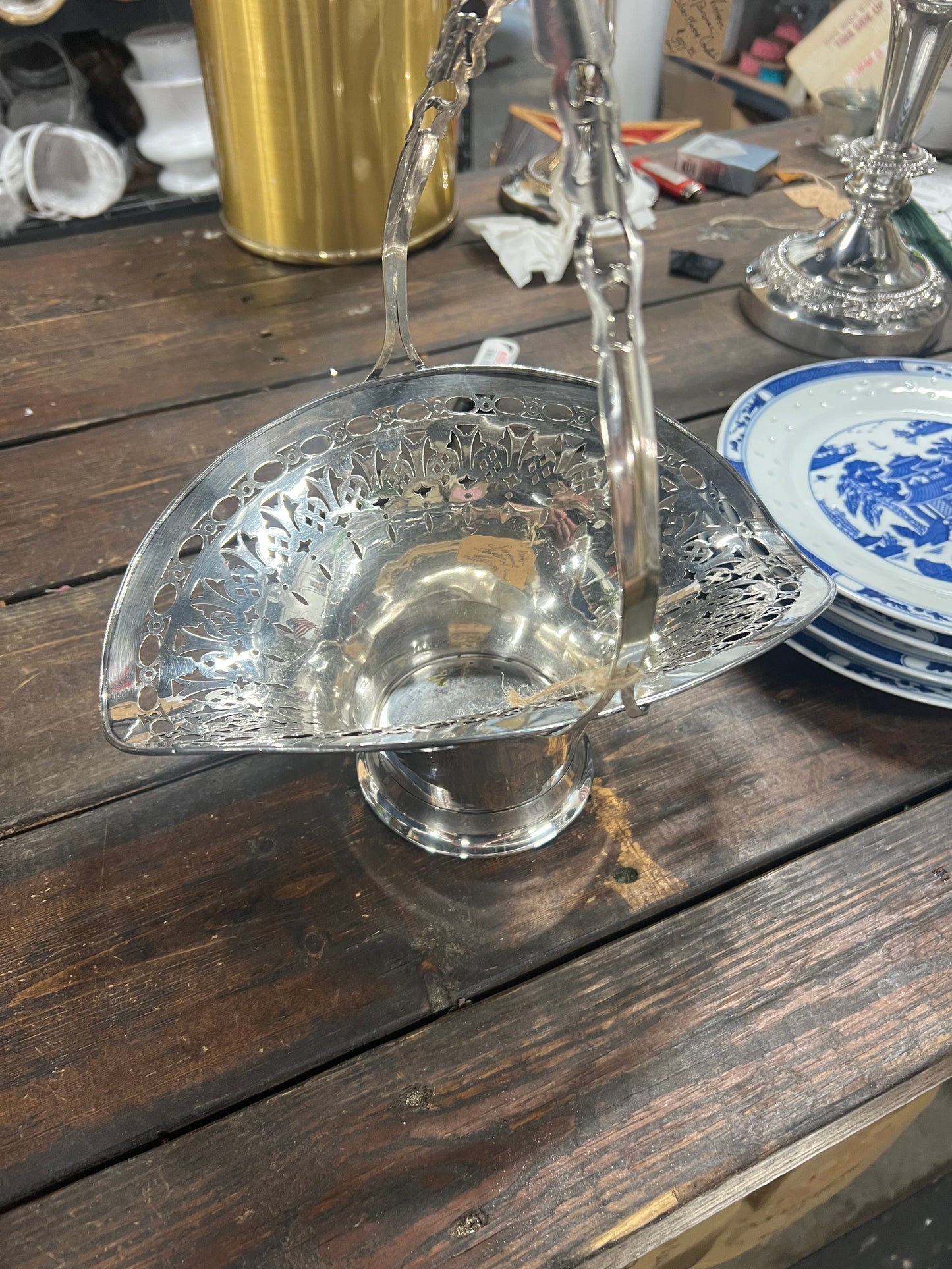 Vintage silver-plated basket with handle
