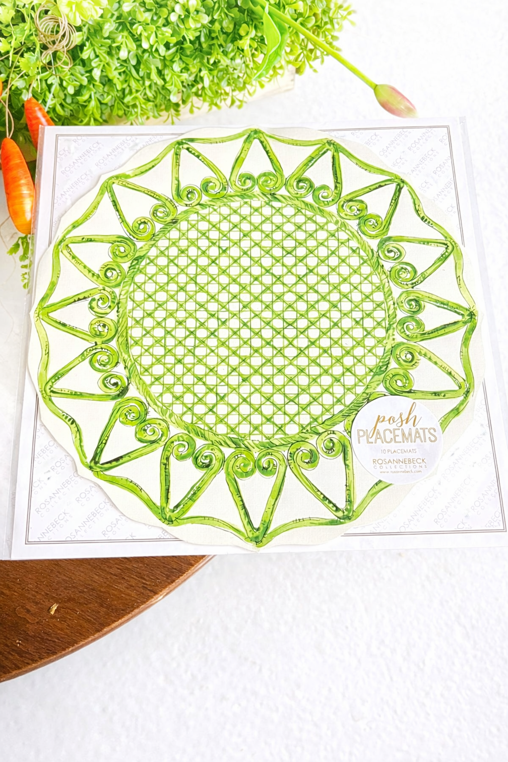 Handpainted Green Lattice with Swirls Posh Die-Cut Paper Placemat 10 per pack