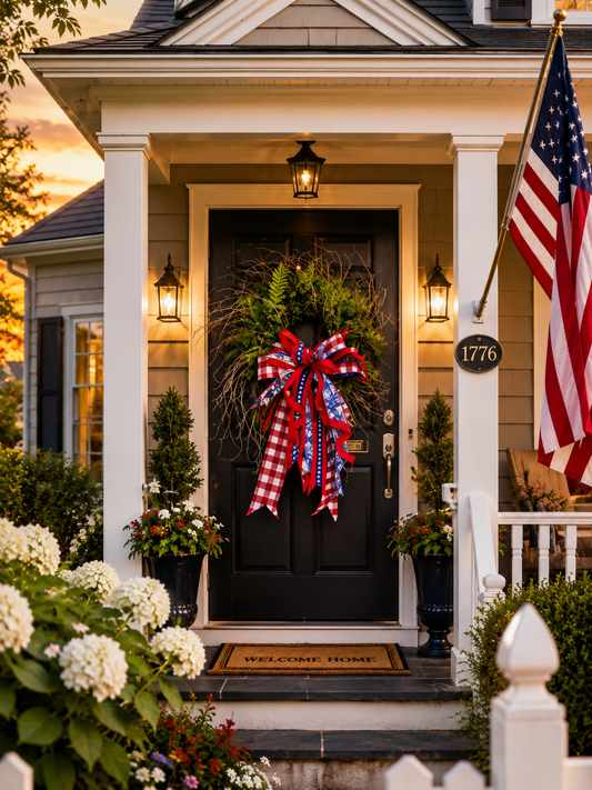 Bushy Twig  Fern RWB Celebrate America  Wreath
