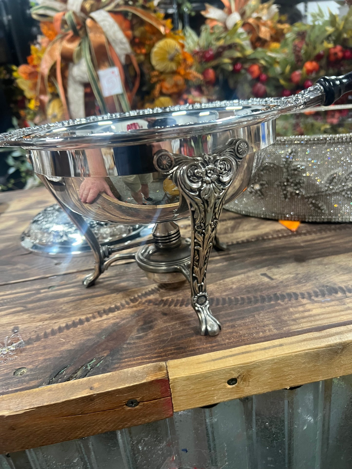 Vintage Silver-Plated Chafing Dish (Broke Burner Arm) as pictured
