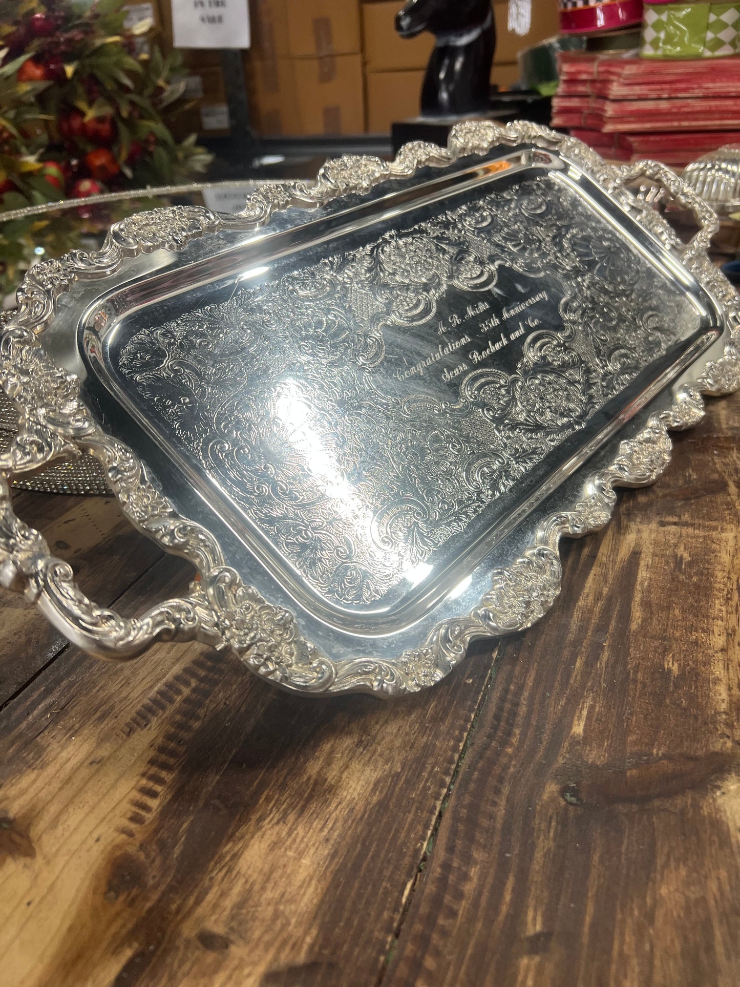 Vintage Silver-Plated Rectangle Footed Tray (engraved as pictured)