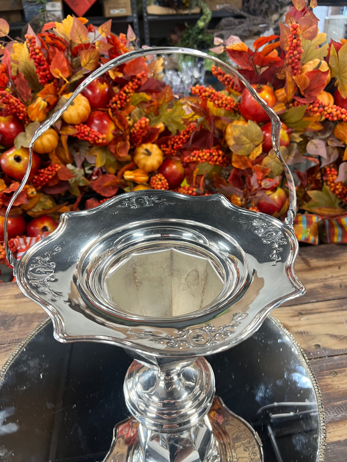 Vintage Silver Plated Basket with Handle (15)