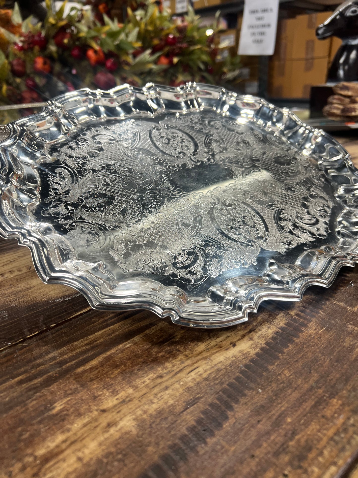 Vintage Silver-Plated Oval Scalloped Footed Tray