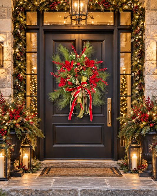 Christmas Elegance Poinsettia & Pine Wreath