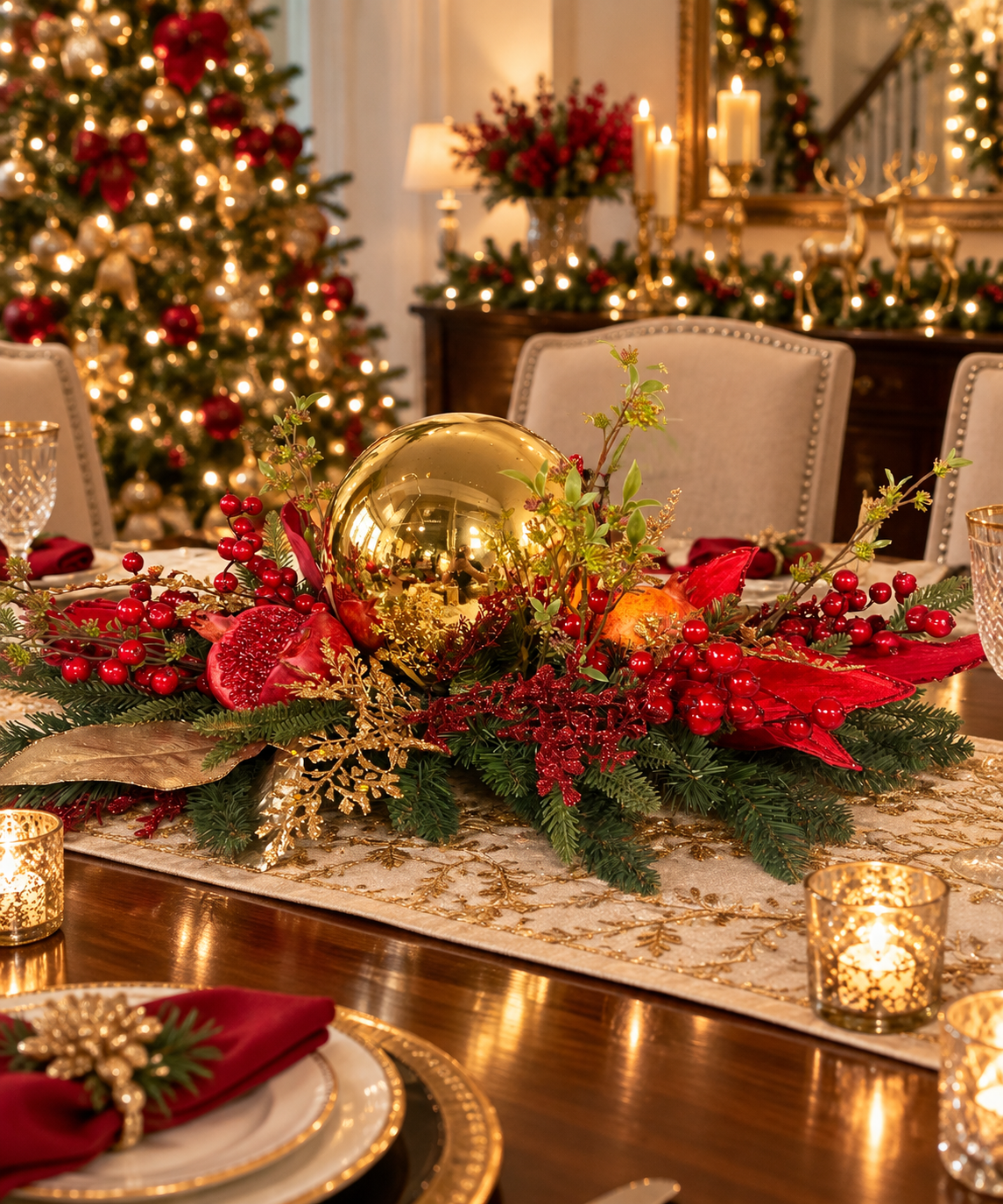 Gilded Pomegranate Christmas Centerpiece