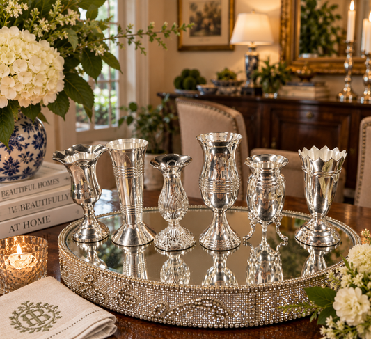 Set of 6 Queen Ann Mini Silver Plated Bud Vases