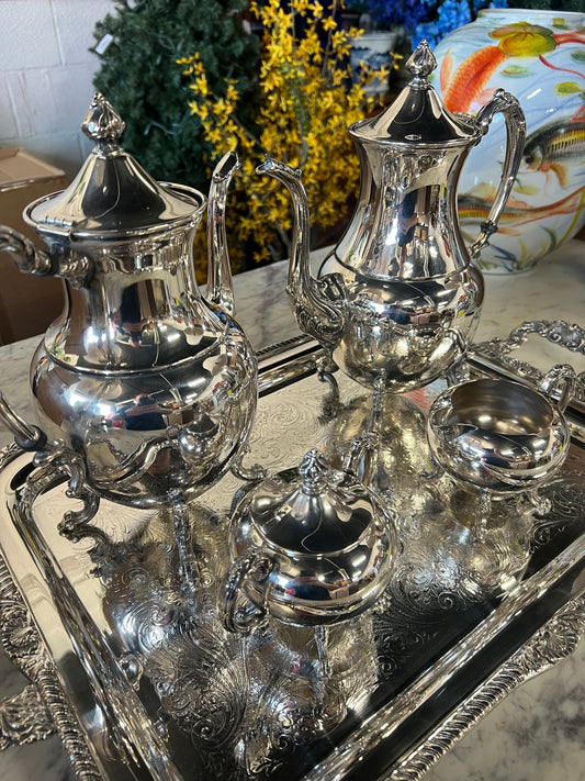 5 Piece Vintage Silver-Plated Tea Set (#3)