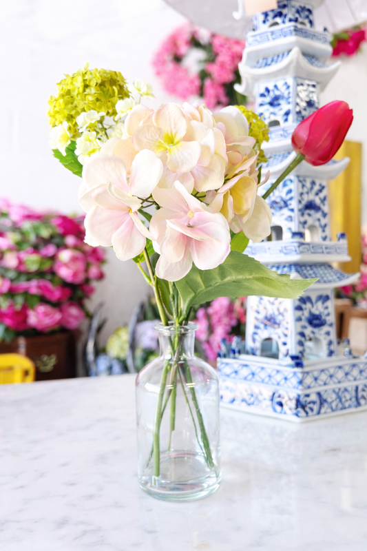 Hydrangea, snowball, tulip vase