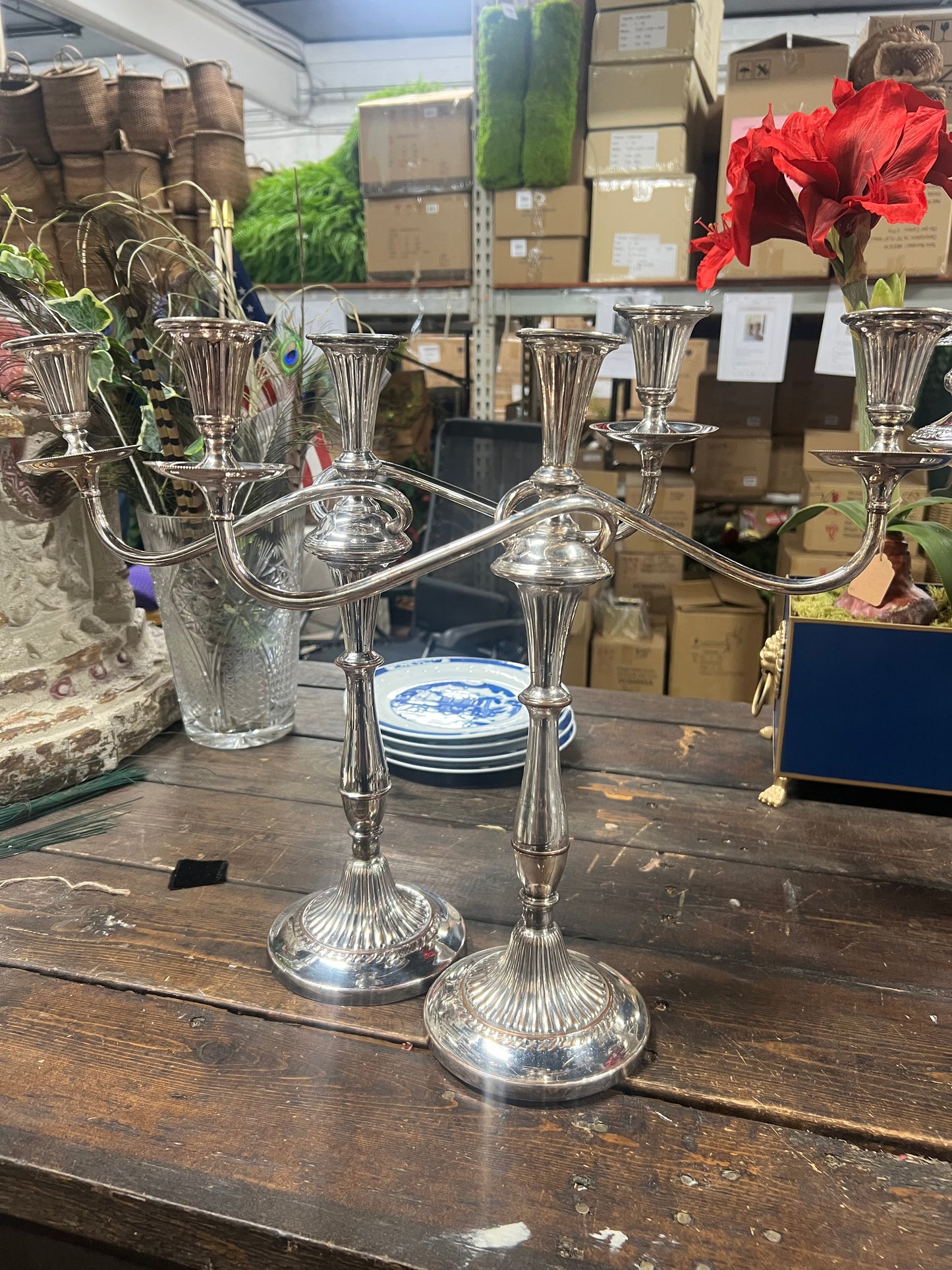 Set of 2 Vintage silver on copper candelabra