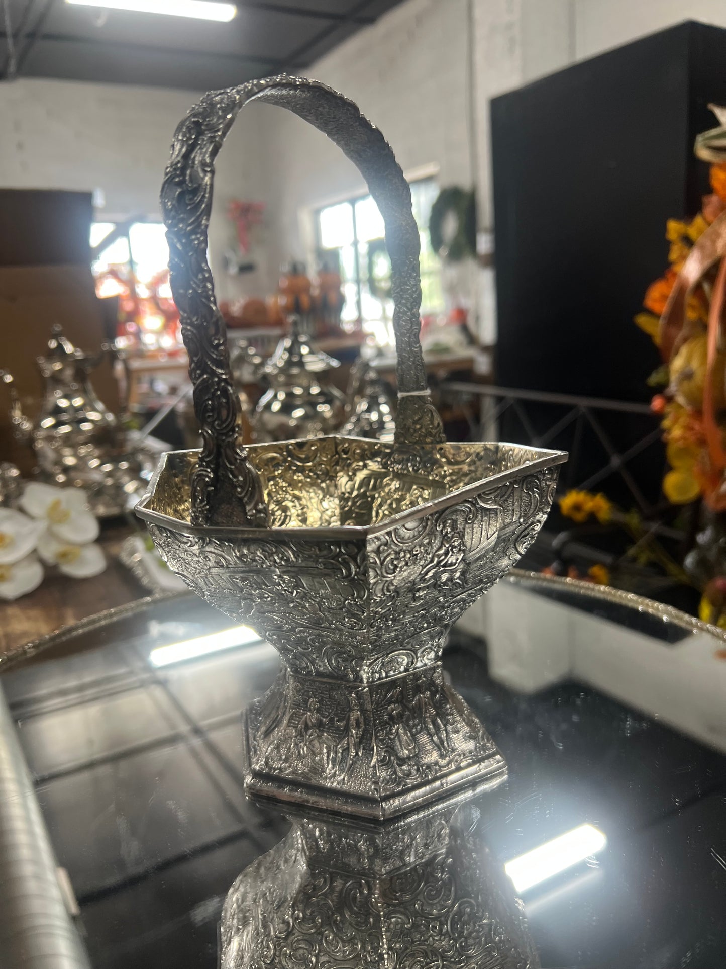 Vintage Silver-Plated Bridal basket embossed