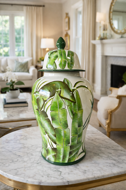 Green leaf ginger jar