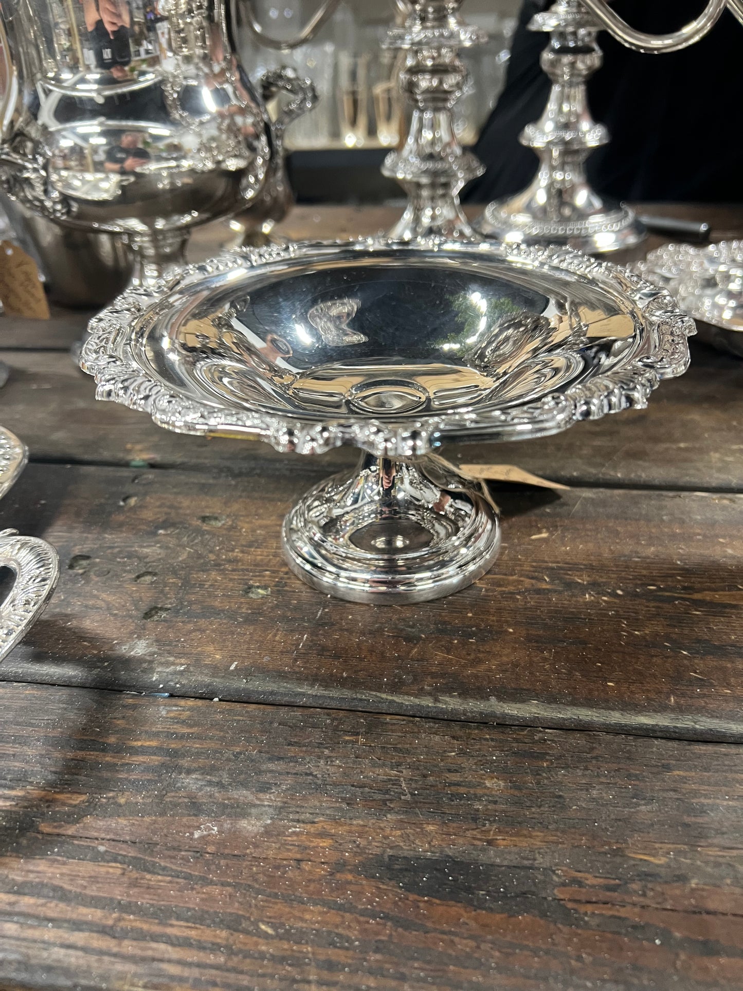 Vintage Silver Plated Scalloped Pedestal Dish