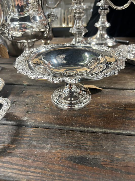 Vintage Silver Plated Scalloped Pedestal Dish