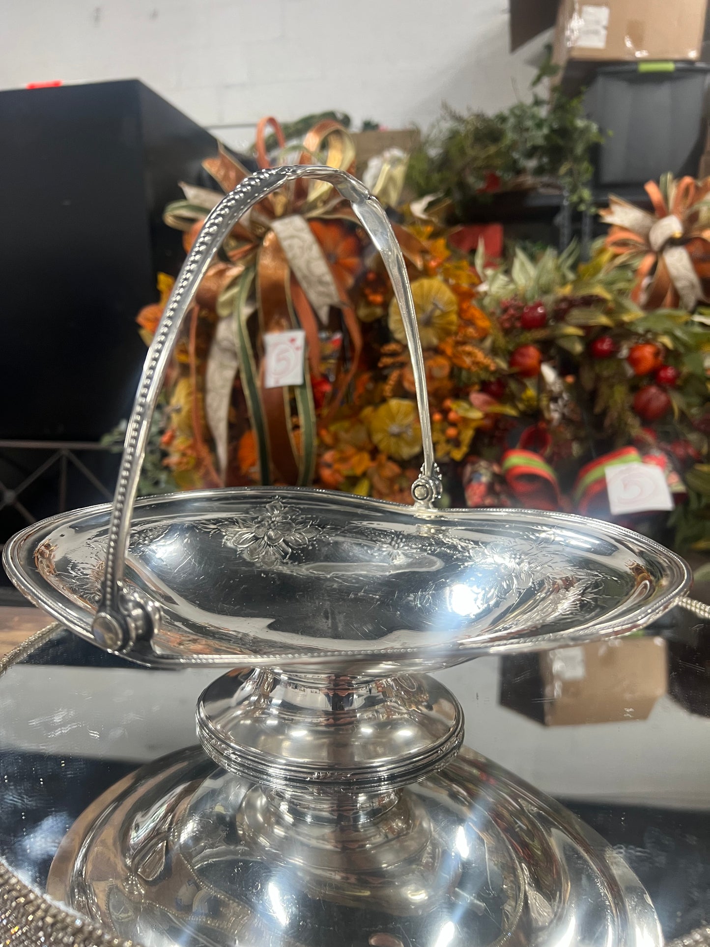 Vintage Silver-Plated Bridal Basket (#13)