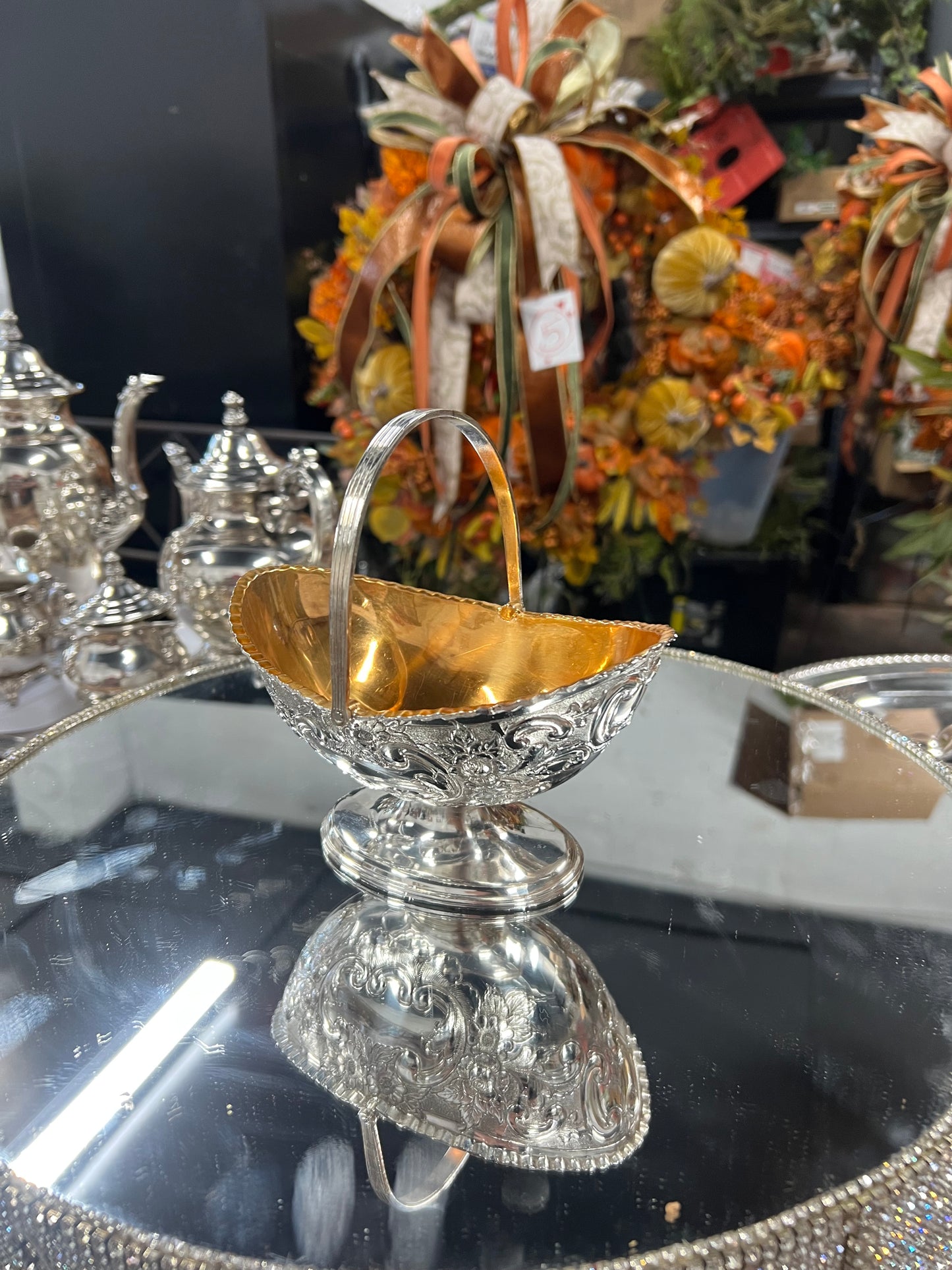 Vintage silver–plated handled basket