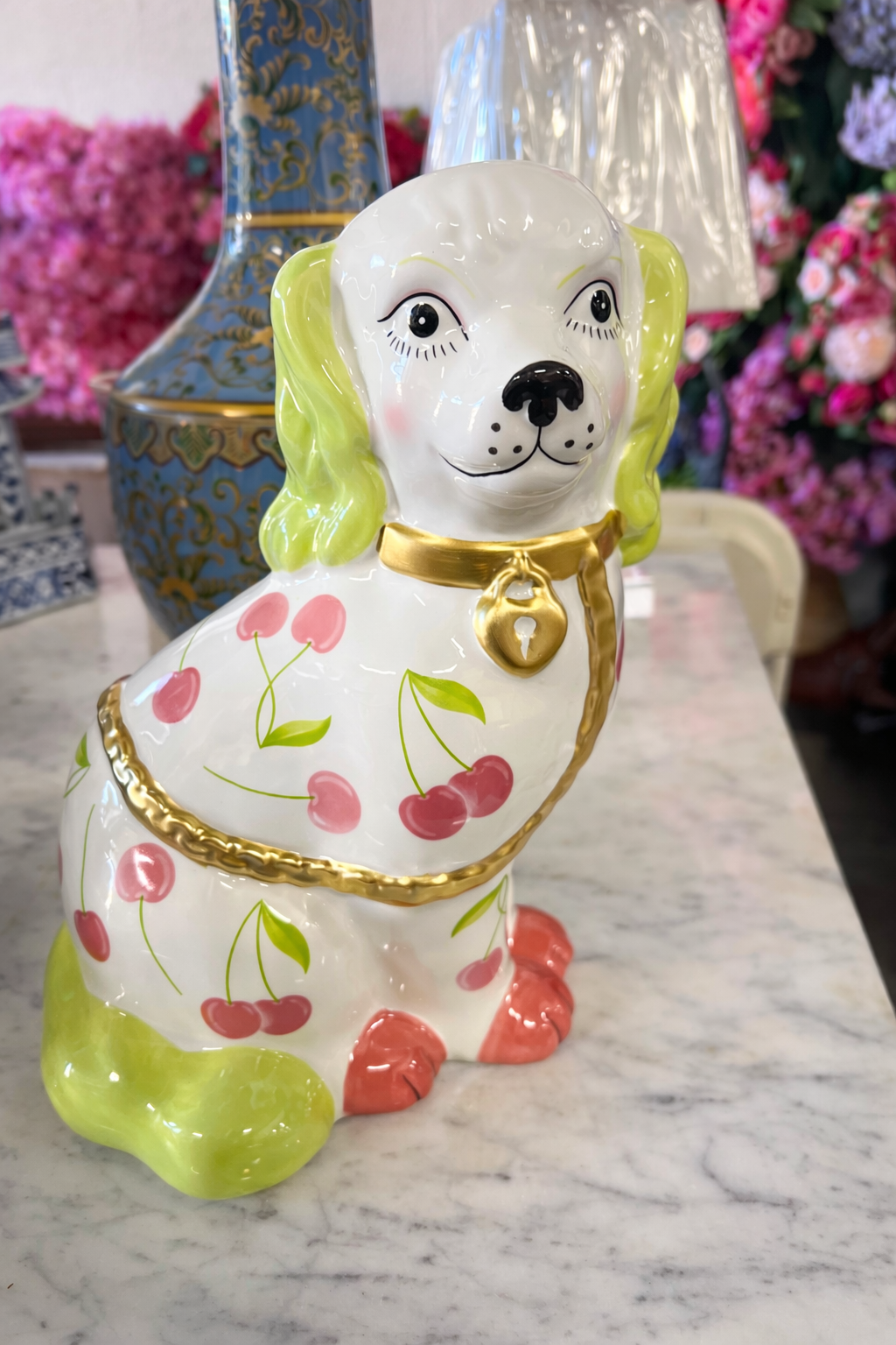 Dog Vase with Cherry Motif