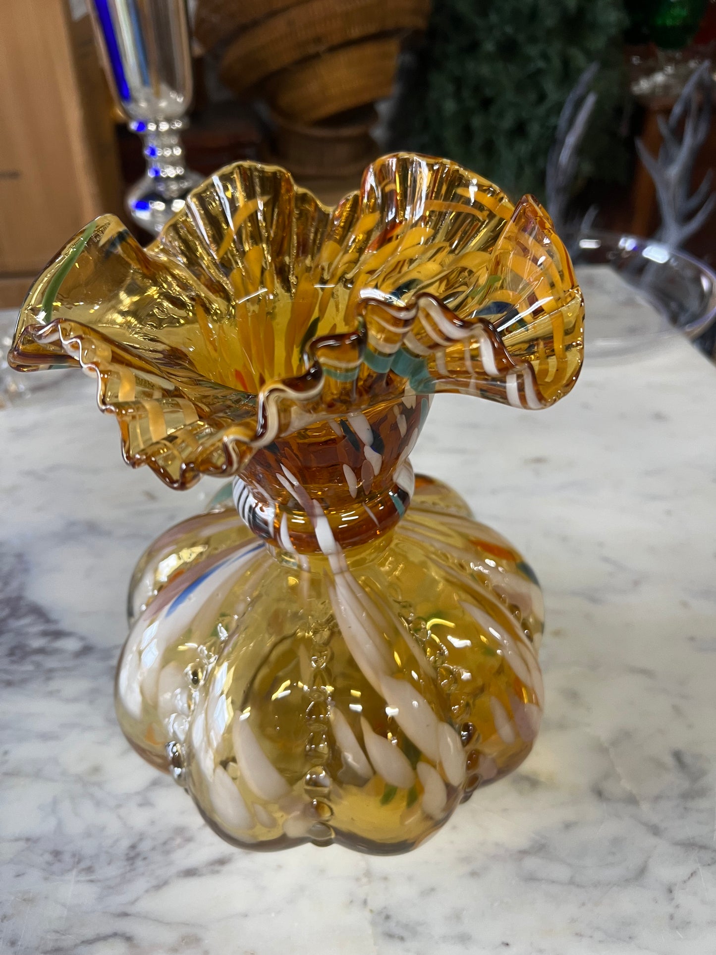 Ruffled Golden Honey Glass Vase with color